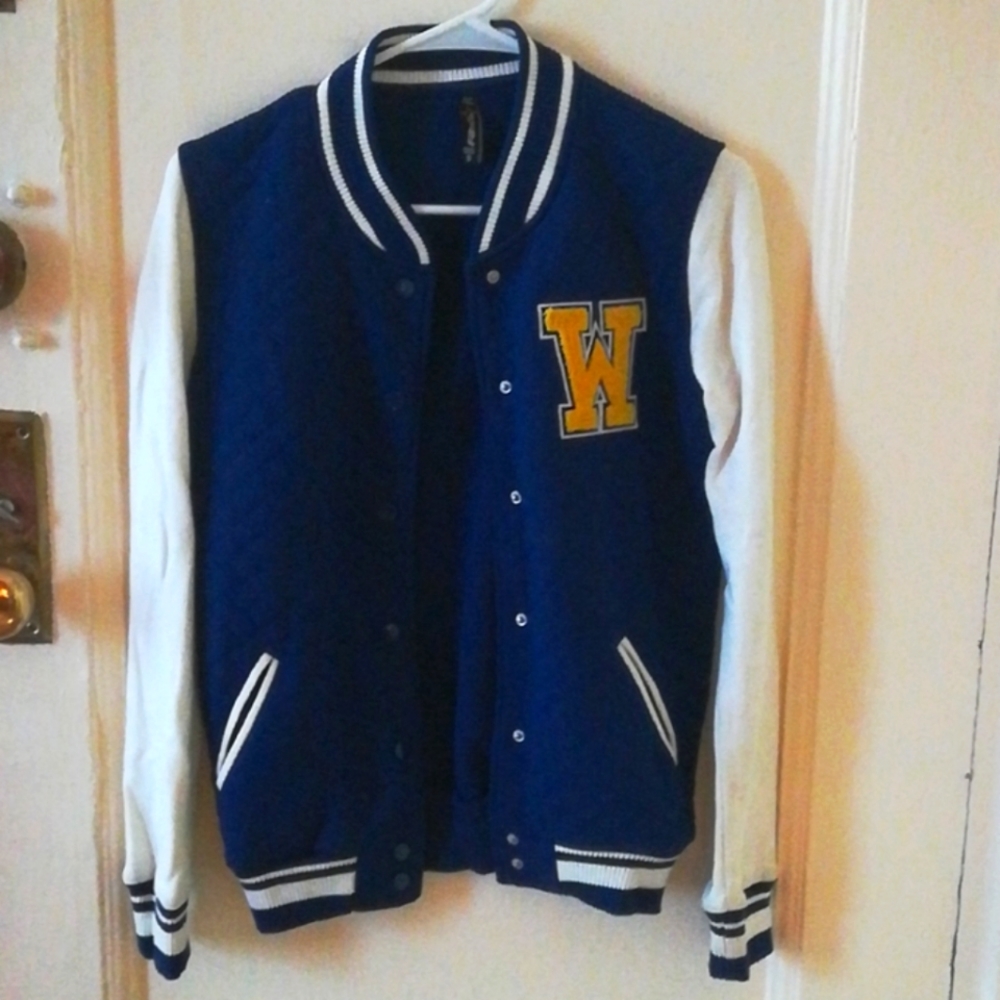Blue quilted varsity jacket